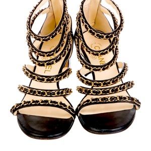 Chanel 2016 Interlocking CC Logo Gladiator Sandals, Size US 7.5, IT 37.5, Black